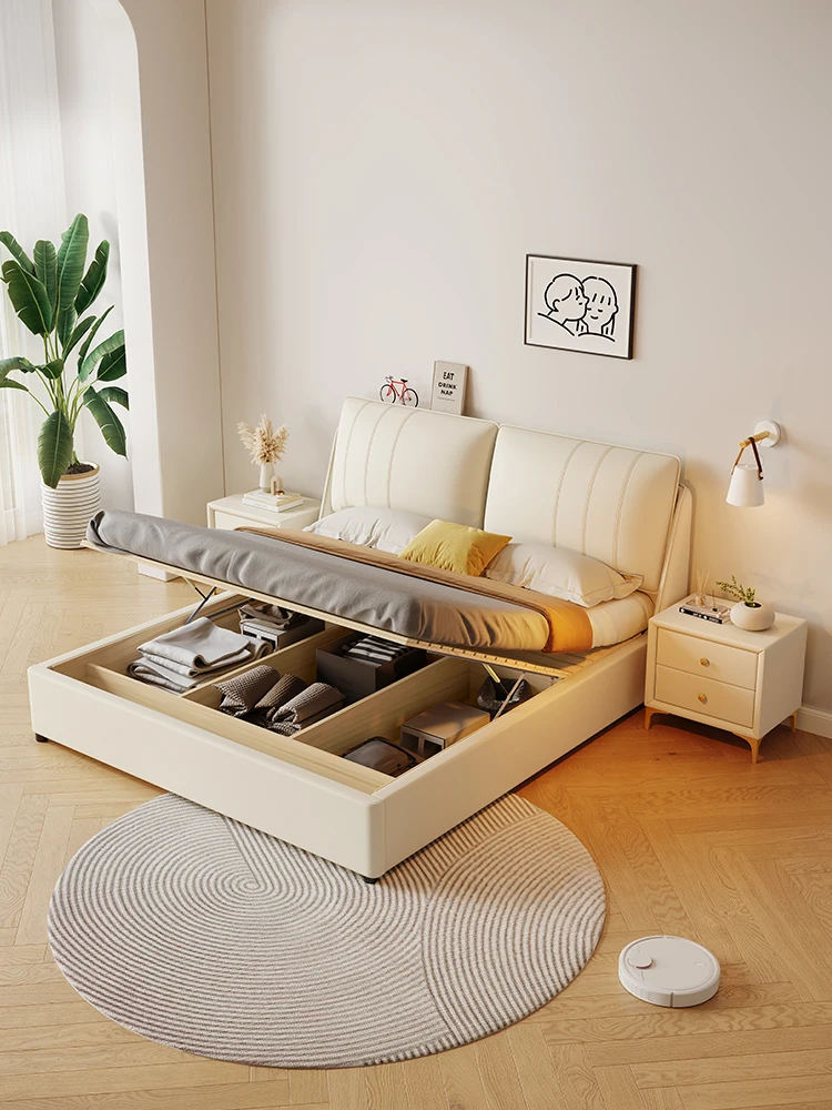 

Кожаная кровать, мягкая кровать foreskin, кремовая кровать для хранения воздуха, двойная кровать 1,8 м, кожаная кровать