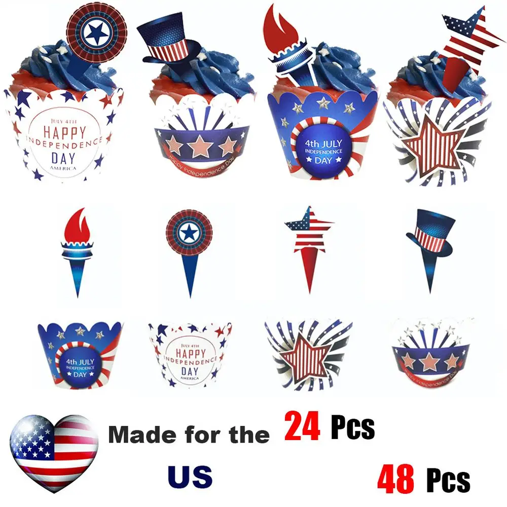 

New Supplies Photo Props National Day Cake Inserts Independence Day US Flag Cupcake Cases