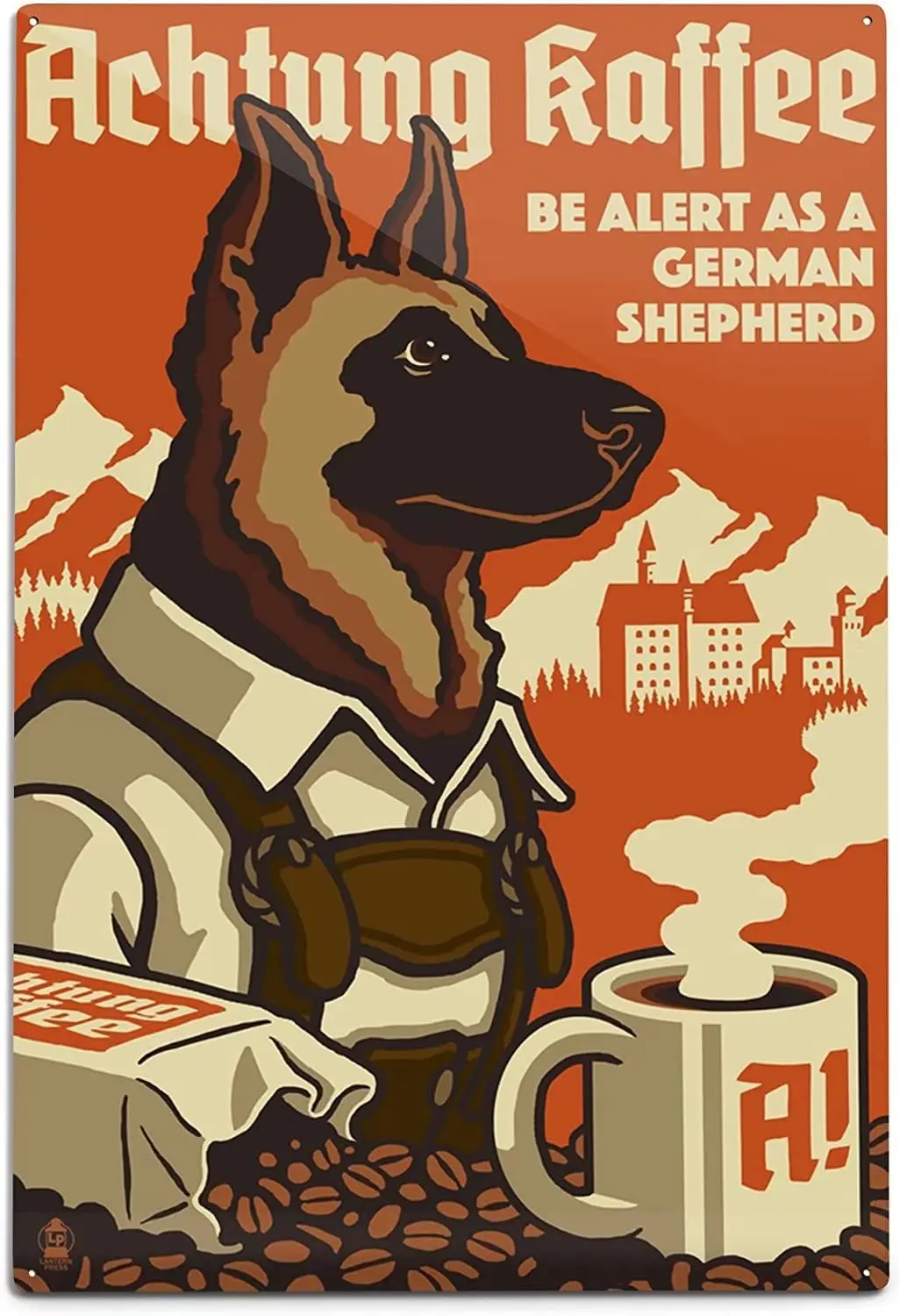 

German Shepherd Metal Tin Sign Achtung Kaffee Be Alert As A German Shepherd Cafe Living Room Home Art Wall Decoration