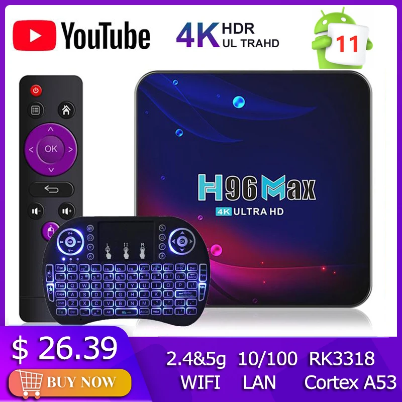 Приставка Smart TV Box 7T bovv H96 Max V11 Android 11 0 UHD 4K медиаплеер RK3318 2 4G/5G двухдиапазонный WiFi BT4.0