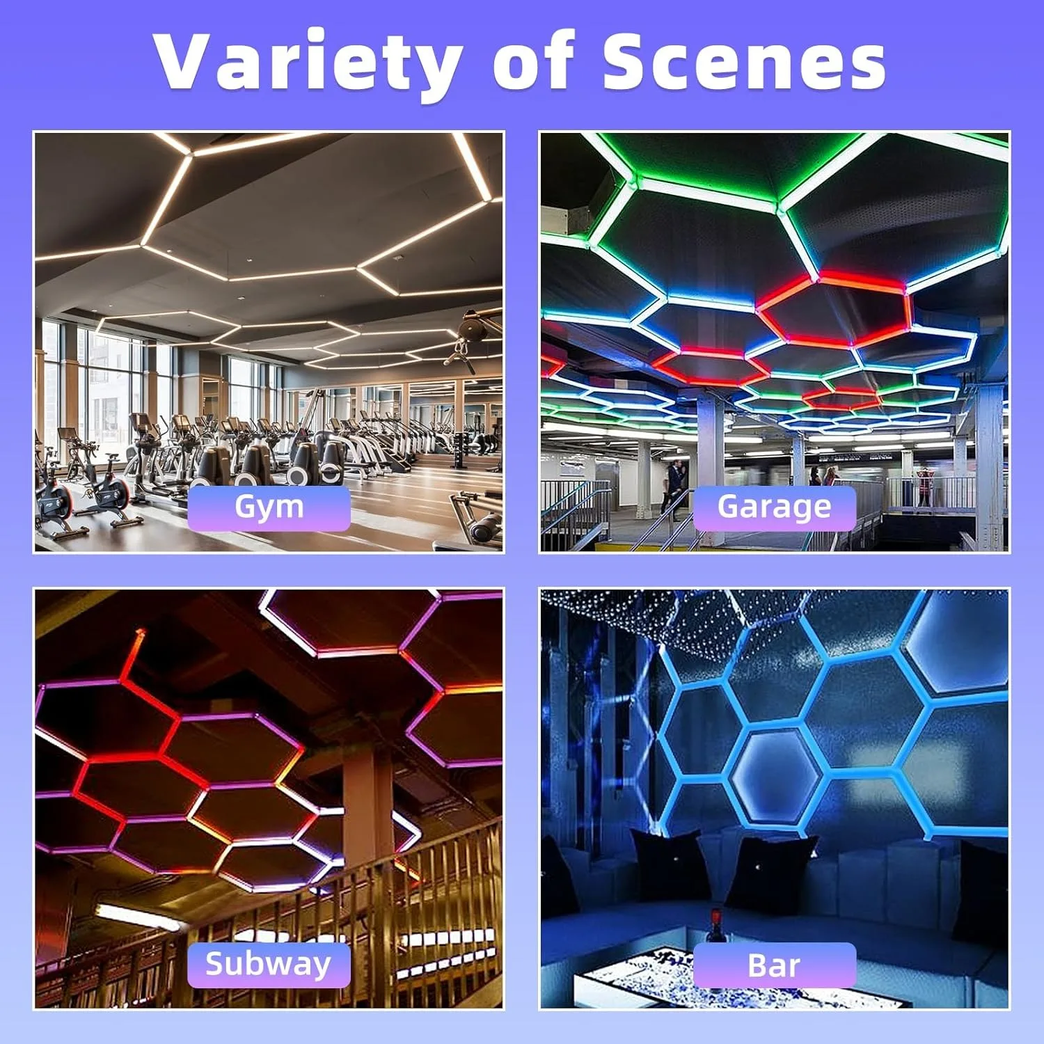 Фото RGB шестиугольные светодиодные фонари Рабочий свет Сменный шестигранный сотовый светильник в форме гаража Шестигранный настенный светильник RGB №5