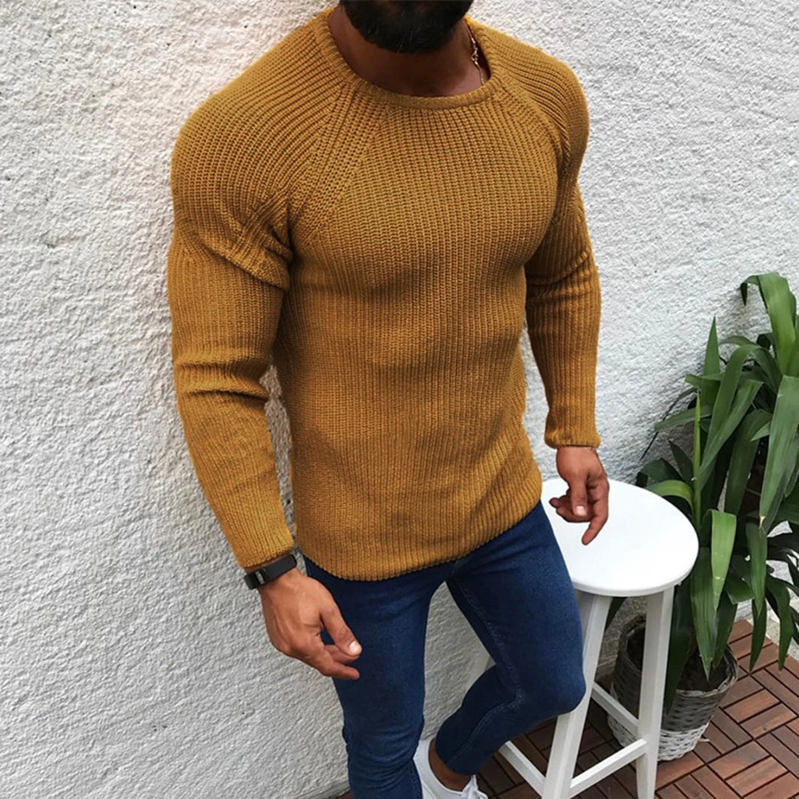 

Men's Autumn And Winter Simple Slim Sweater High Fashion Solid Color Long Sleeve Sweater Breathable Dark Sports