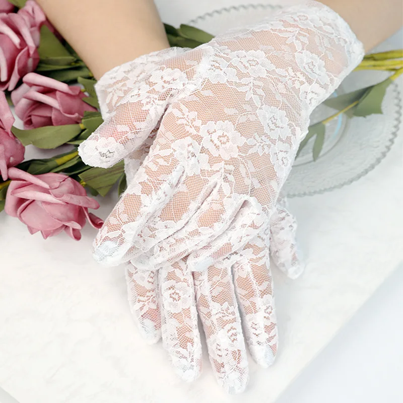 

The bride White Short of Gloves Wedding Gown Accessories Fingerless Gloves Inlaid Rhinestone for Bridal Lace Glove
