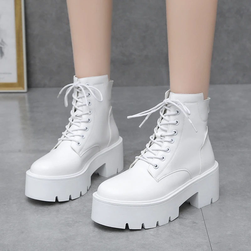 

New Fashion Ankle Boots High Heels Lace-up Round Toe Motorcycle Boots Womens Platform Lace-up Round Toe Motorcycle Boots Sexy