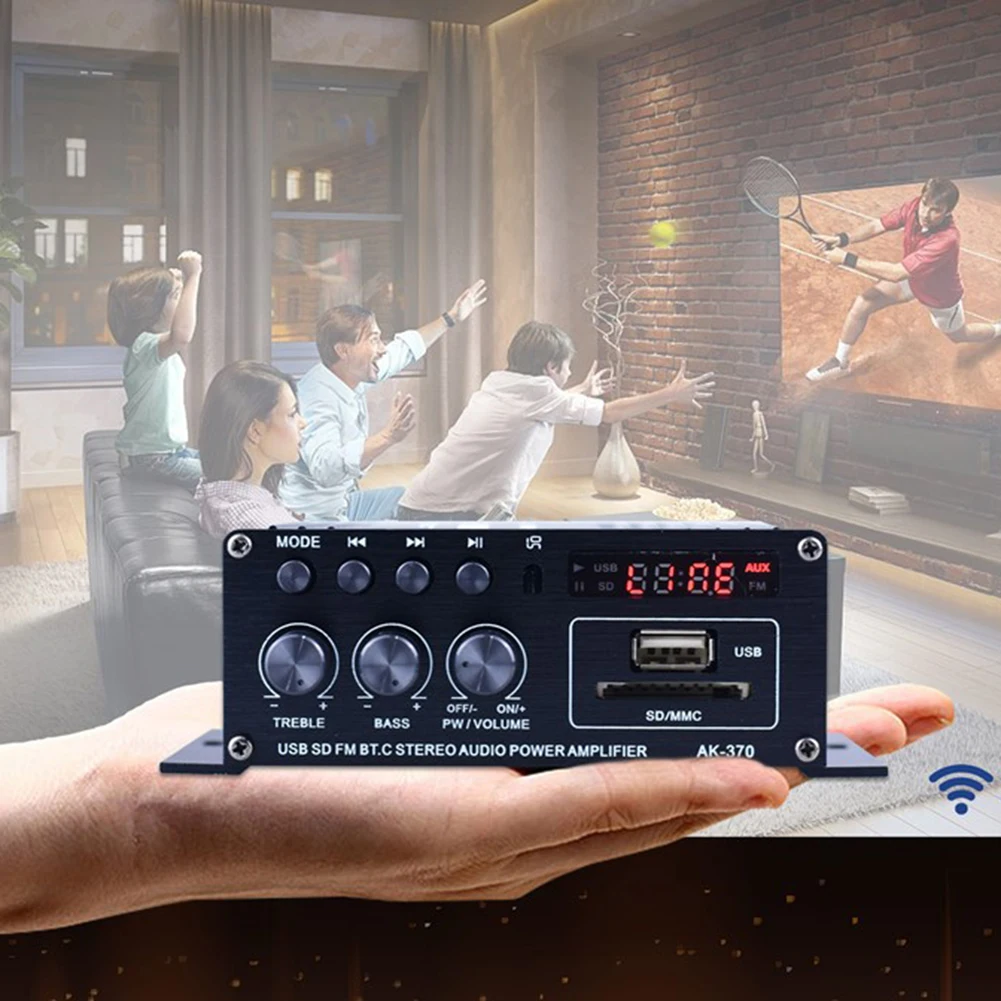 Фото AK-370 Bluetooth-совместимый усилитель мощности 20Вт+20Вт, усилитель мощности DC 12В, автомобильный музыкальный сабвуфер, мини HIFI стереоусилитель с USB OTG входом №2