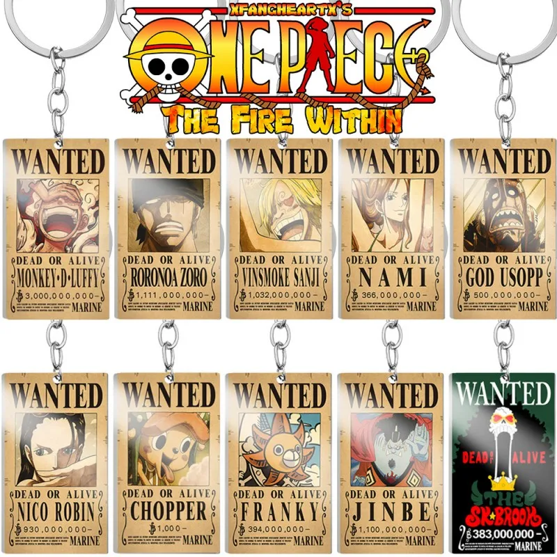 

One Piece Monkey D Luffy Keychain Pendant Roronoa Zoro Brook Anime Wanted Warrant Titanium Steel Car Bag Pendant Boy Toy Gift