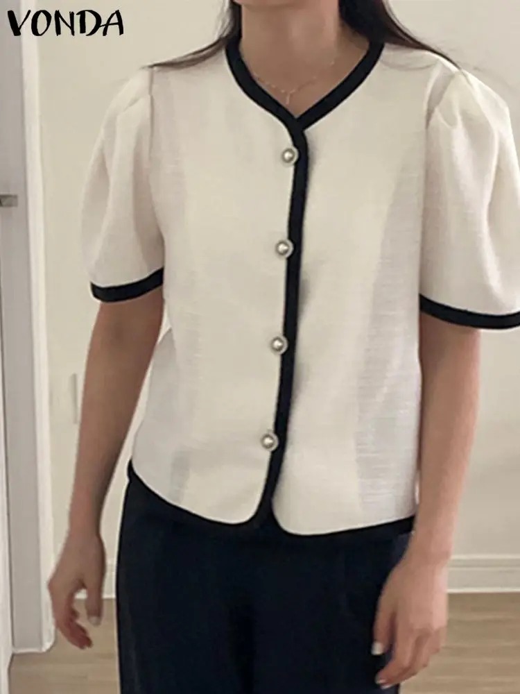 

Пиджак VONDA Женский Повседневный с коротким рукавом, элегантный свободный пиджак на пуговицах, модная верхняя одежда с круглым вырезом, в офисном стиле, 2023