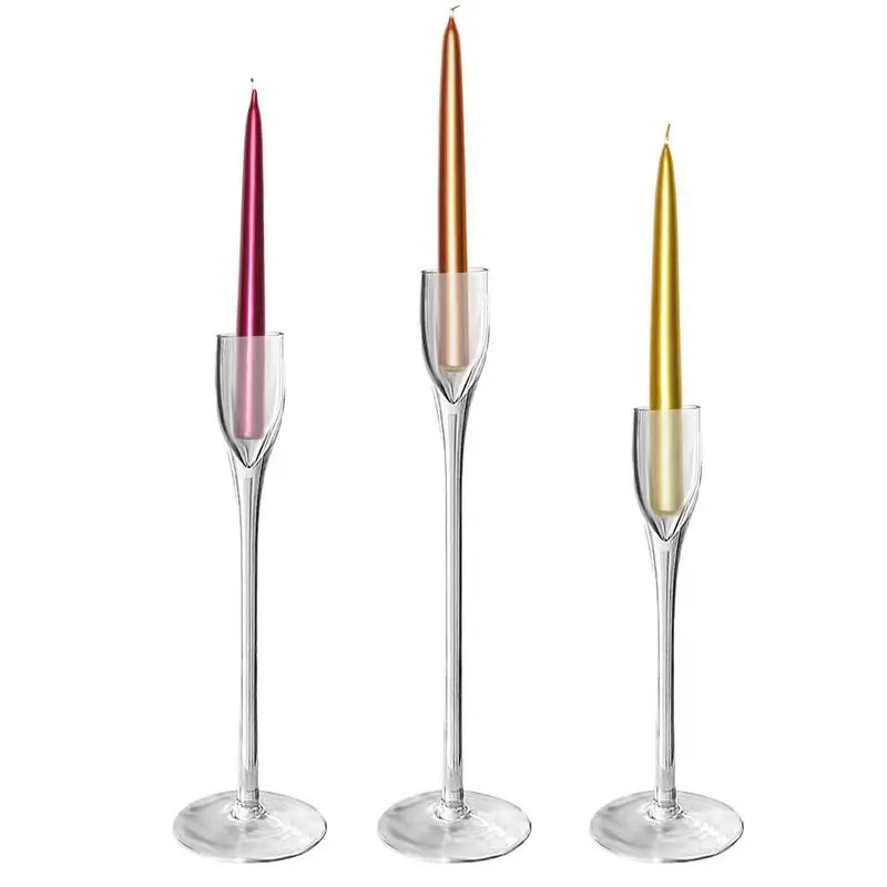 Glass Candle Holder Set Of 3 Taper Candle Holders For Table Decorations And Centerpieces For Pillar