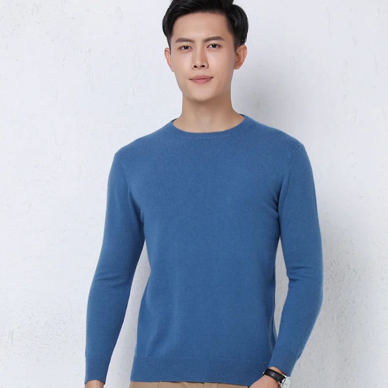 Spring And Autumn Men's 100% Merino Wool Crew Neck Sweater Soft Cashmere Knitted Pullover Flat Versatile Underlay High-End Top