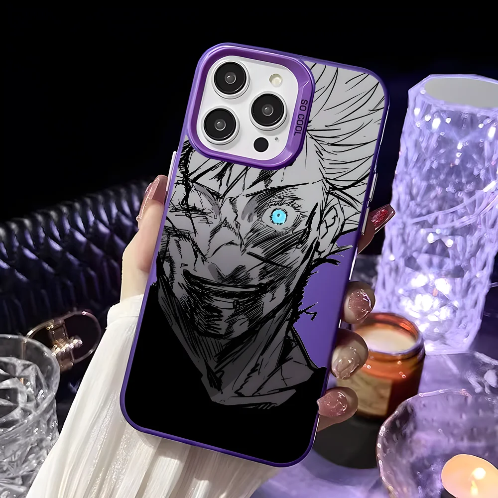 Модный чехол для телефона J-Jujutsu Kaisen Gojo iPhone 16 15 14 13 12 11 Pro Max черный фиолетовый