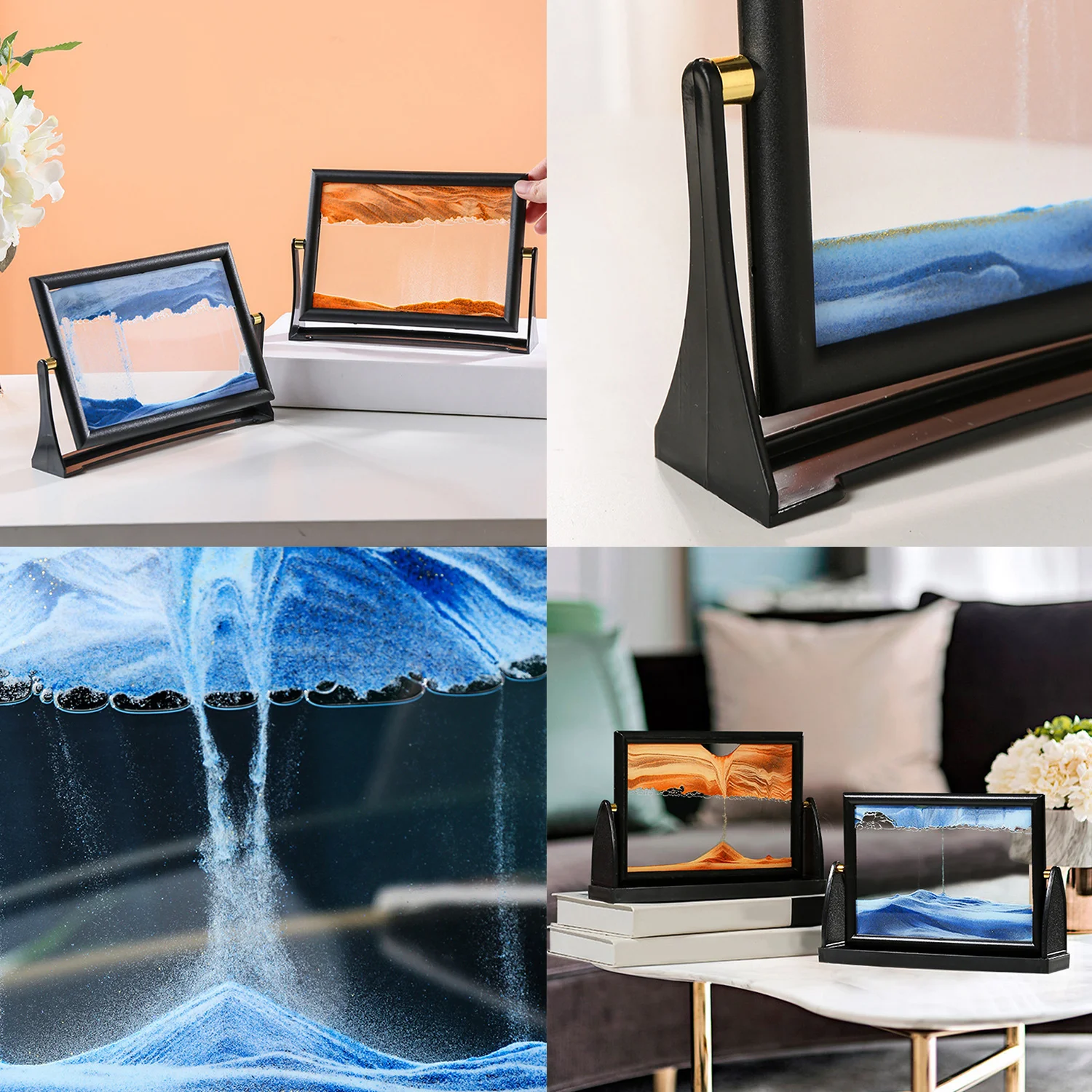 

Creative Moving Sand Art Painting Square Glass 3D Deep Sea Sandscape Quicksand Hourglass Rotatable Flowing Sand Home Decor Gifts
