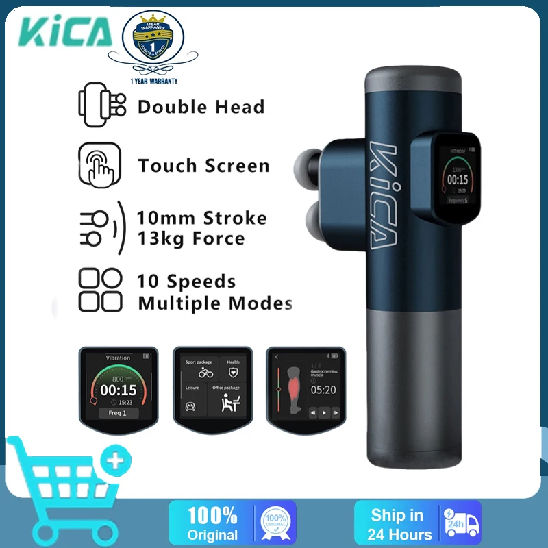 

Профессиональный Массажный пистолет KICA Pro с двойной головкой, умный массажер для тела для облегчения боли в мышцах, Профессиональный Массажный пистолет с сенсорным экраном