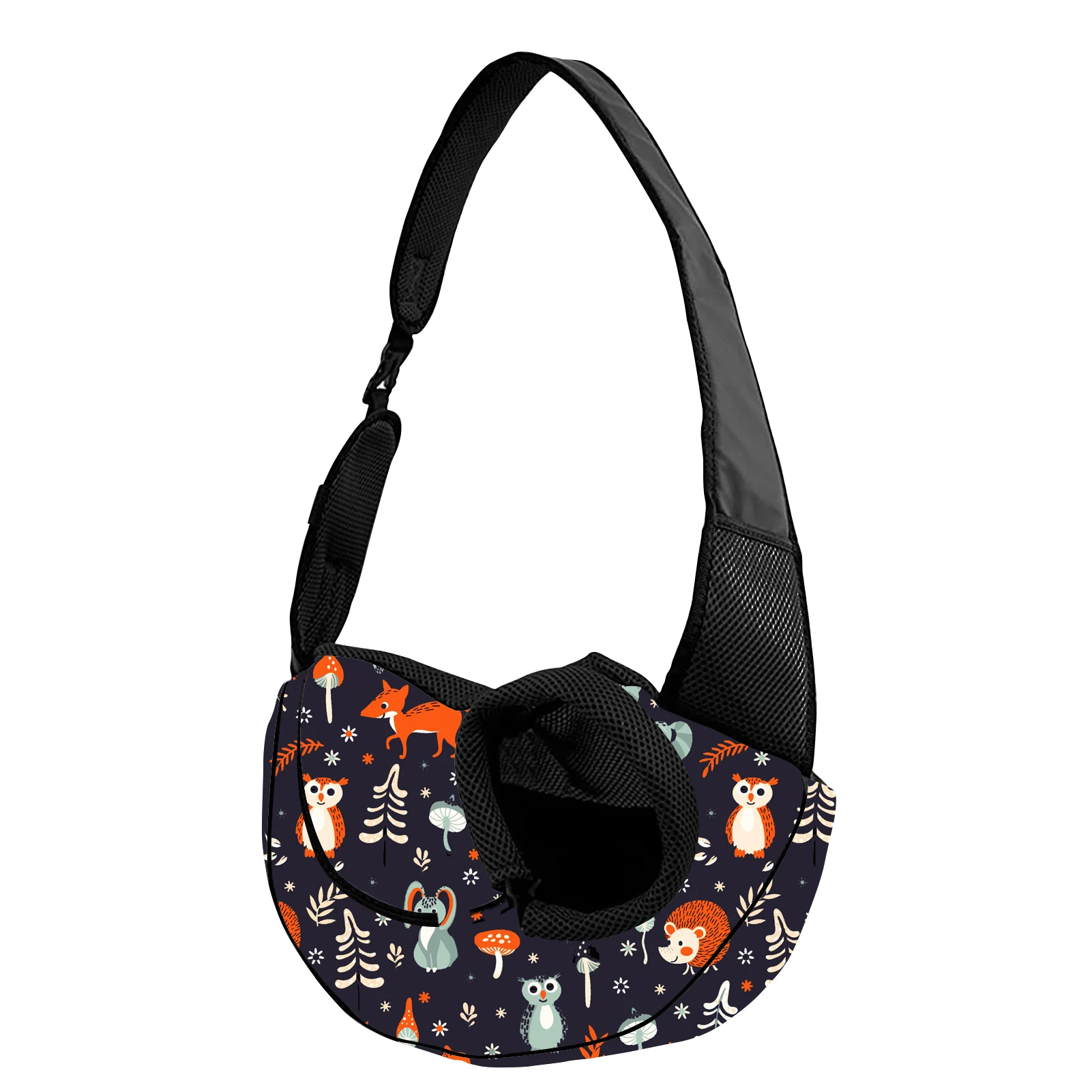

Woodland Animals Pattern Hands Free Reversible Pet Papoose Bag Outdoor Safety Cat Carrier Sling Breathable Fashion Dog Satchel