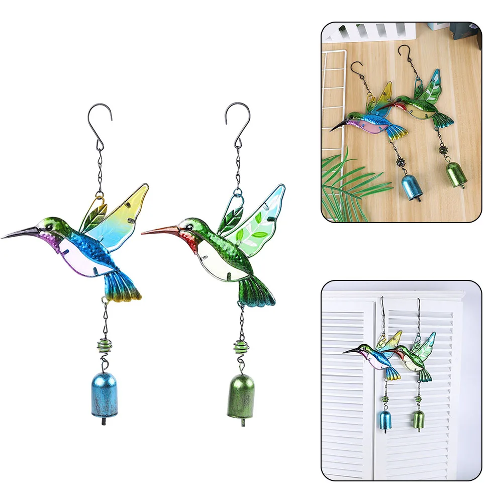 

Wind Chimes Hummingbirds Hanging Pendants Metal Glass Crafts Wind Chime Bell Outdoor Yard Garden Home Decoration 35cm*18cm