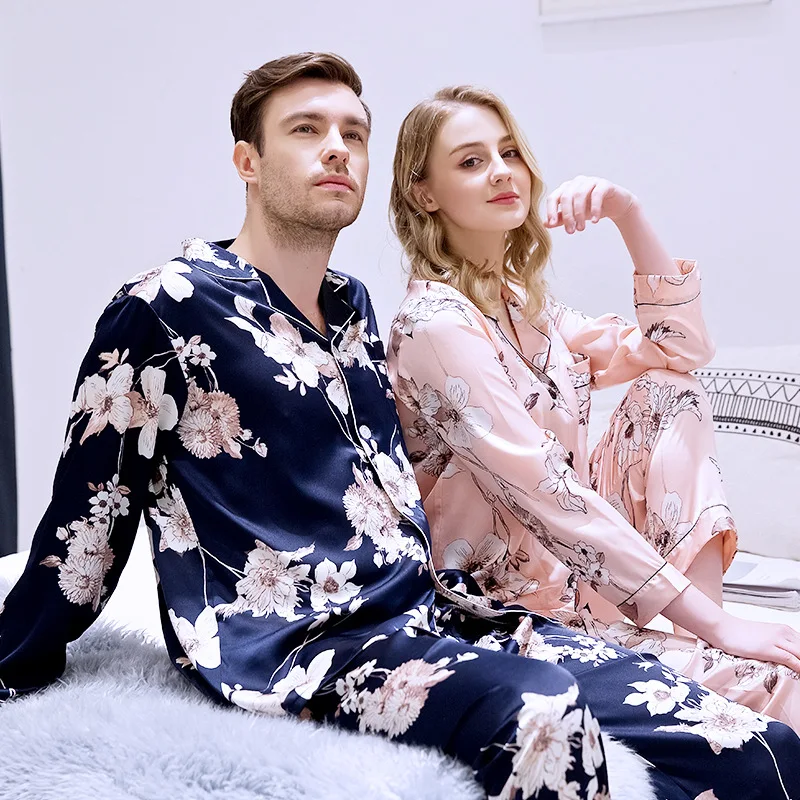 New Spring/ Summer Pajama Man Sets with Pants Long-sleeved Korean Version of Sexy Thin Two-piece Couple Loungewear Women Pyjamas