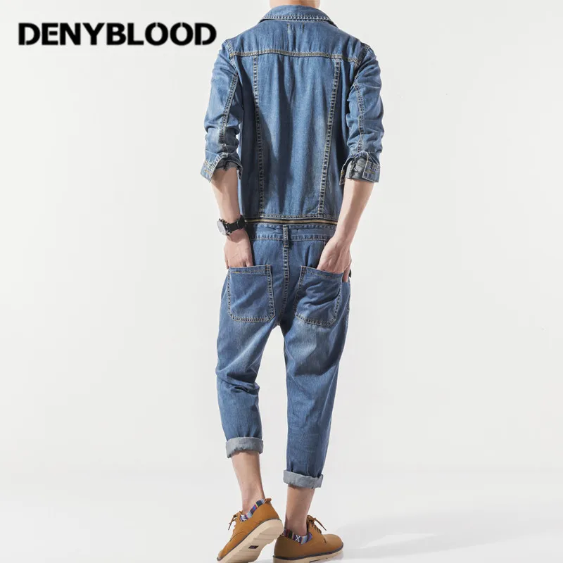 Denyblood Jeans Mens Denim Overalls Full Sleeves Slim Straight Bib Pants Jumpsuit for Man Working Clothing 2022 Autum New 2026