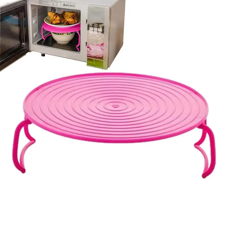 

Plastic 4 In 1 Microwave Plastic Stand Mini Desk Heating Food Tray Cooling Rack Multifunction Stacker A Lid Kitchen Plate Shelf