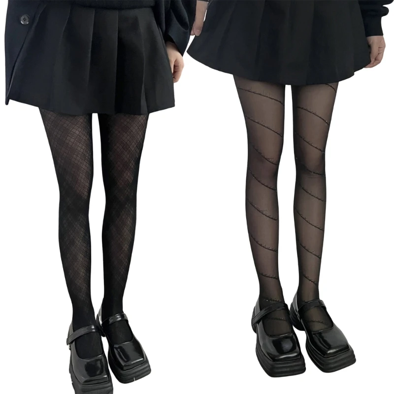 

Винтажные узорчатые черные колготки, чулки для женщин и девочек, жаккардовые колготки в японском стиле с бриллиантами и полосками, леггинсы