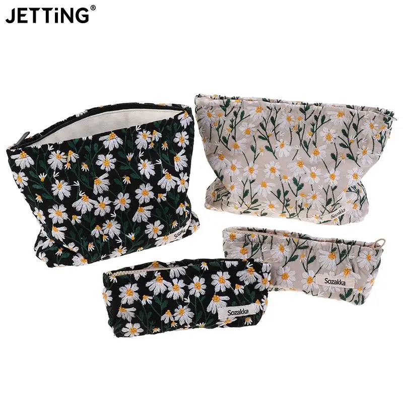 

Cosmetic Bag Women Floral Makeup Case Organizer Korean Embroidery Cosmetic Pouch Travel Toiletry Bag Corduroy Canvas Beauty Case