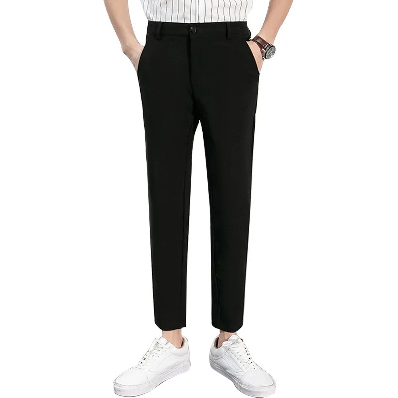 

Korean style men's formal pants black color 9 parts slim fit straight pants