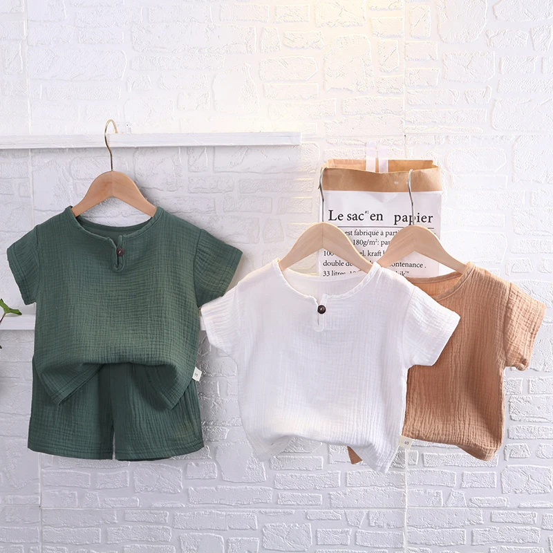 

Baby Boy Clothes 2023 New Spring Summer Outfit Set Kid Casual Two Pieces Suits Solid Fashion Cotton and Linen Suits 0-6 Year Old
