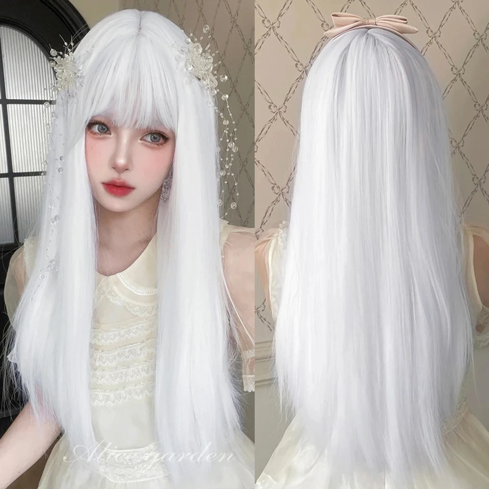 YELOWTIM белые длинные прямые синтетические парики для женщин красочные косплей