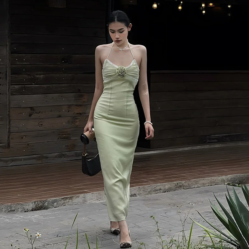 

2023Casual sexy slim-fit dress,Women's Spring/Summer New Pure Lust Style Hanging Neck Wrapping Chest Off Shoulder French Style