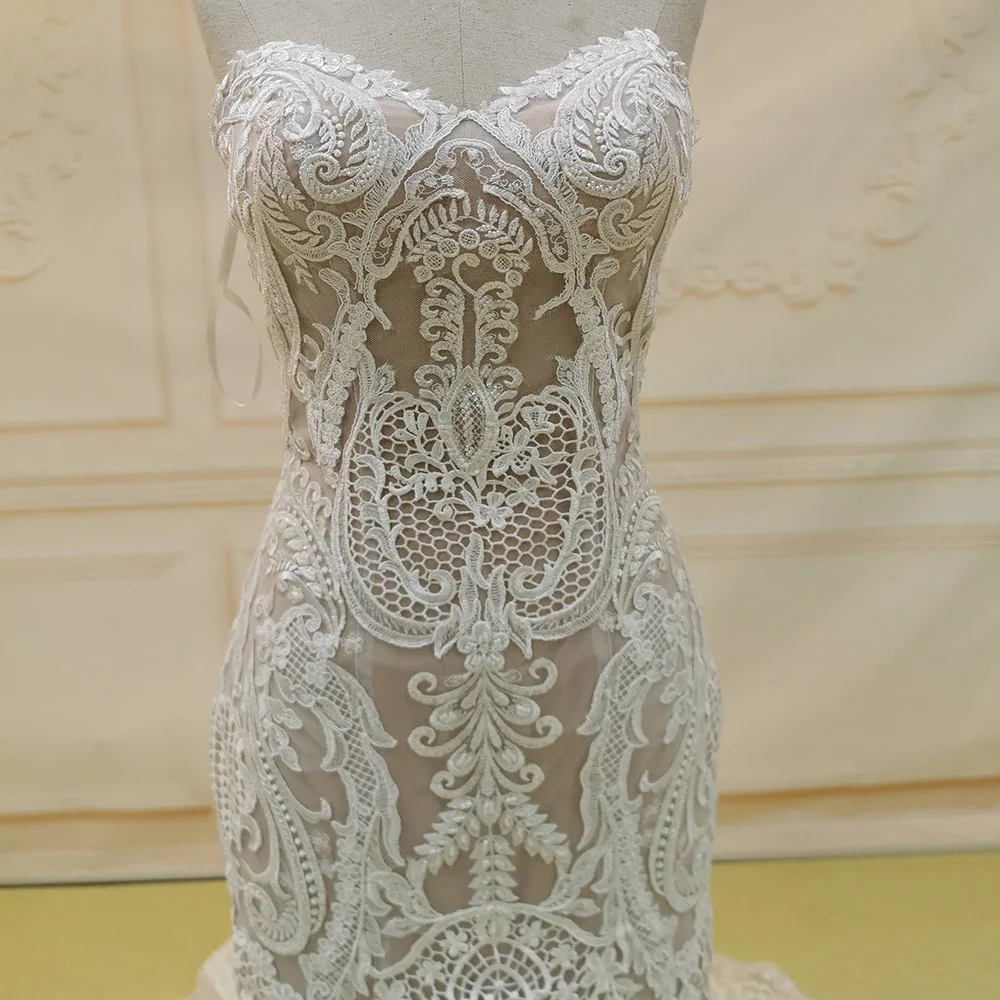 Плиссированные милые кружевные свадебные платья русалки без бретелек по