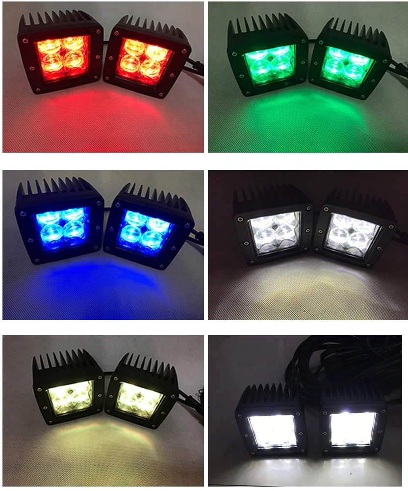 Фото 4x 3-дюймовый 96W 5D RGB светодиодный рабочий свет Spot Flood Cube Pods Стробоскоп Музыка Мигающий режим DIY с комплектом жгутов проводов управления Bluetooth №2