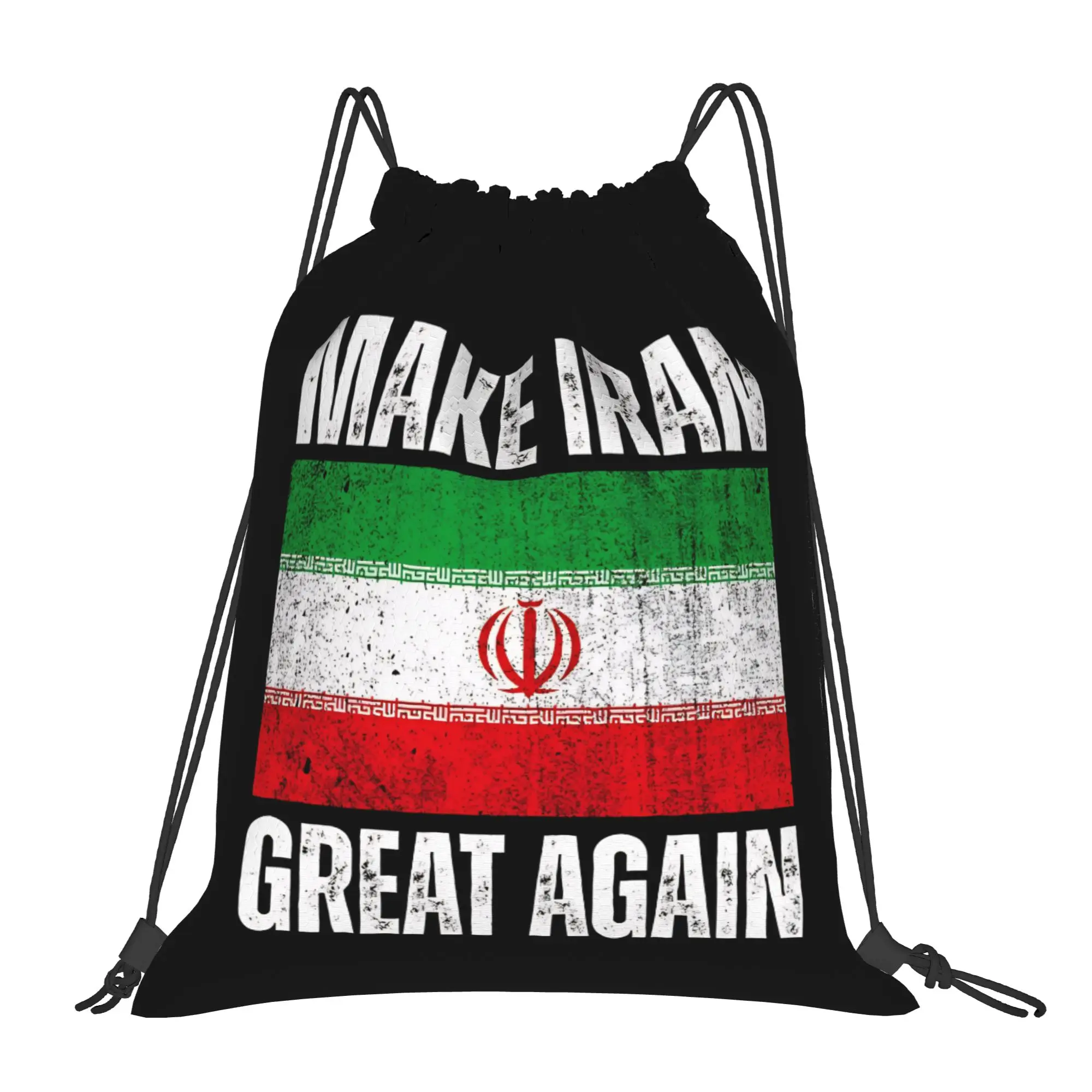 Фото Сумка-мешок MIGA с принтом «Make Iran great again» и изображением потрёпанного флага, водонепроницаемая, для баскетбола, спортзала, с завязками №1