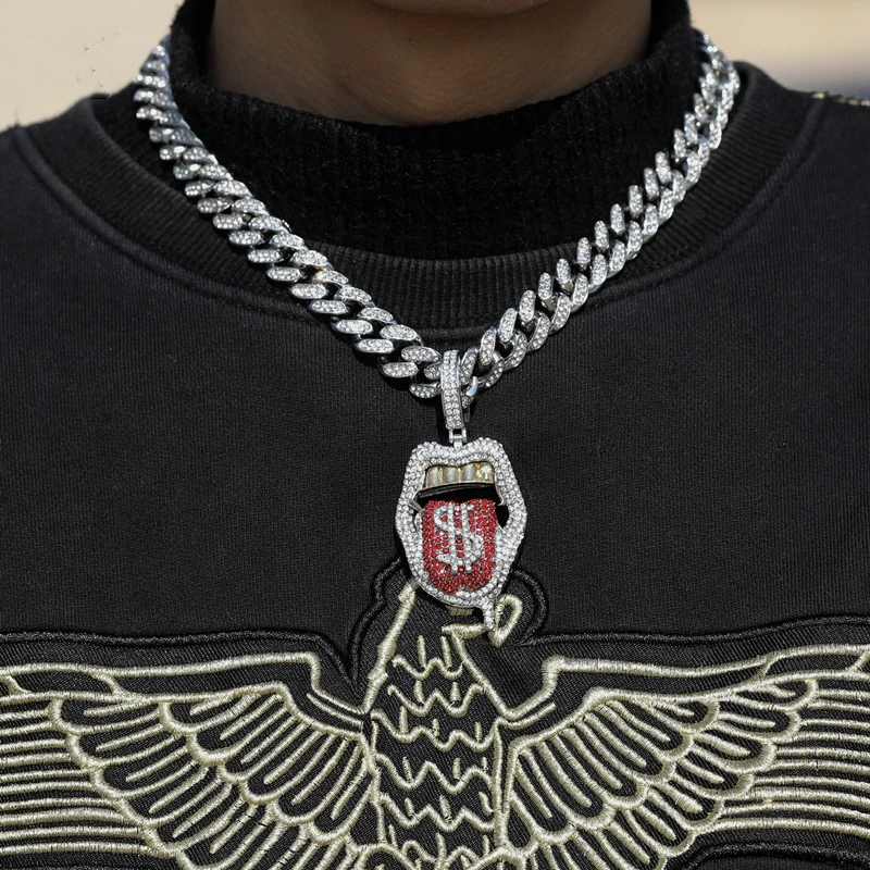 

Europe and America Hip Hop Rap Dollar Tongue Pendant Cuban Chain For Men Gift Necklace Punk Gold Jewelry Gothic Style Luxury