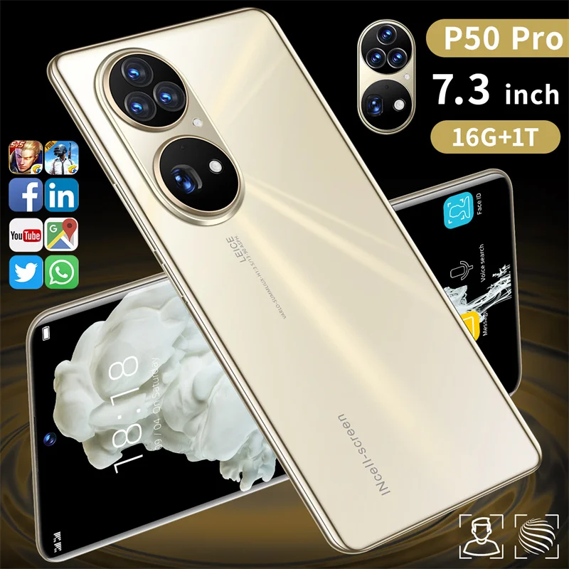 Global Version New P50 Pro 7.3 Inch Smartphone 4G/5G Network Smartphone 16GB+1TB 36MP+64MP 6800mAh Dual Sim Android Mobile Phone