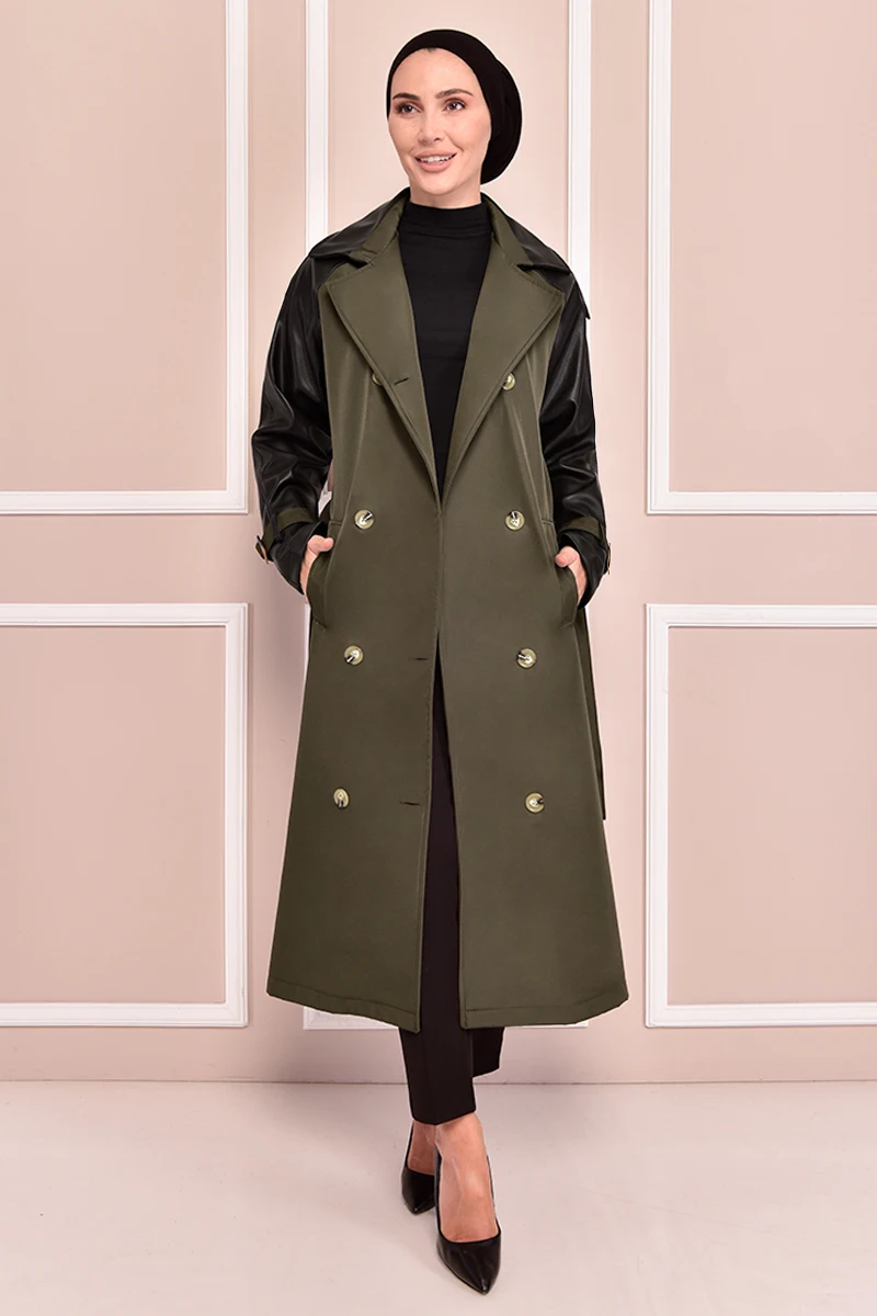 

Belted Trench Coat Khaki İslamic Woman Jacket Muslim Turkish Veiled Clothes Women's Coats Women's Jackets Coat NYX2095