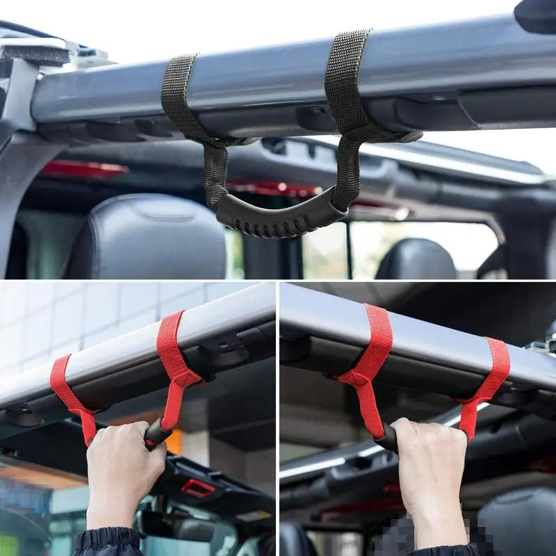 

Car Roll Bar Grab Handles Non Slip Armrest Grip Black And Red Grab Handles For Cars And Jeeps Automobile Interior Accessories