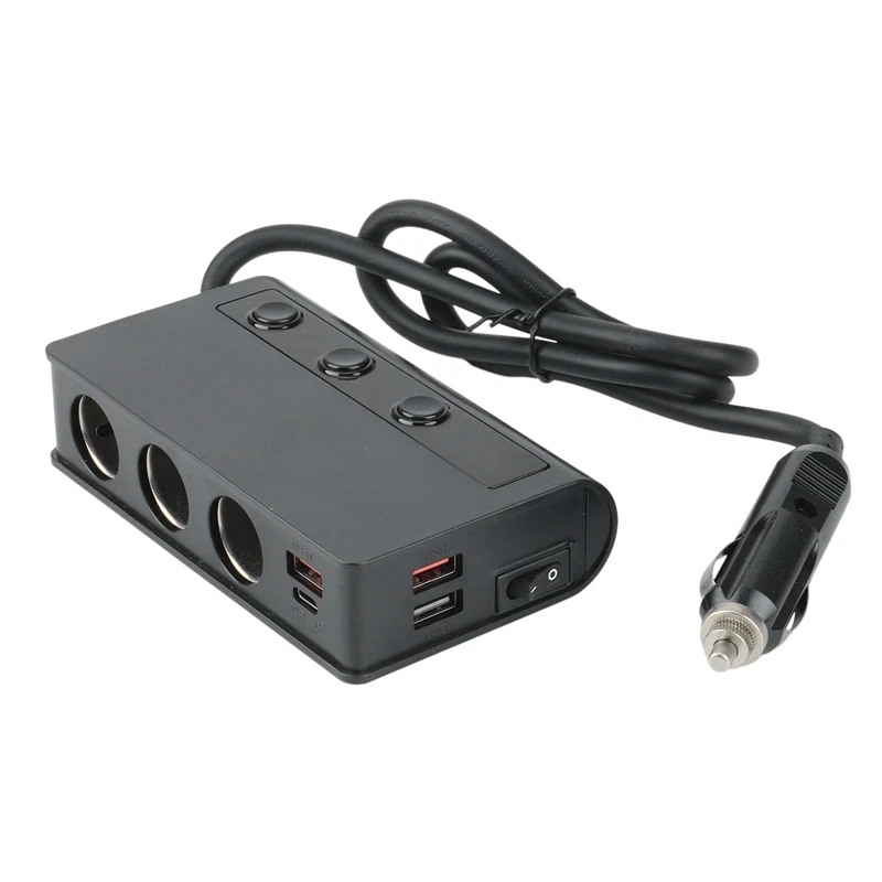 

180W Splitter Quick Charge 3.0 Car Charger Adapter 12V/24V 3 USB 1 TYPE-C Charging Socket For Phone Ipad