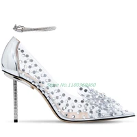 transparent pvc material crystal pumps rhinestone clear pu butterfly knot pointed toe shallow thin high heel bling wedding shoes