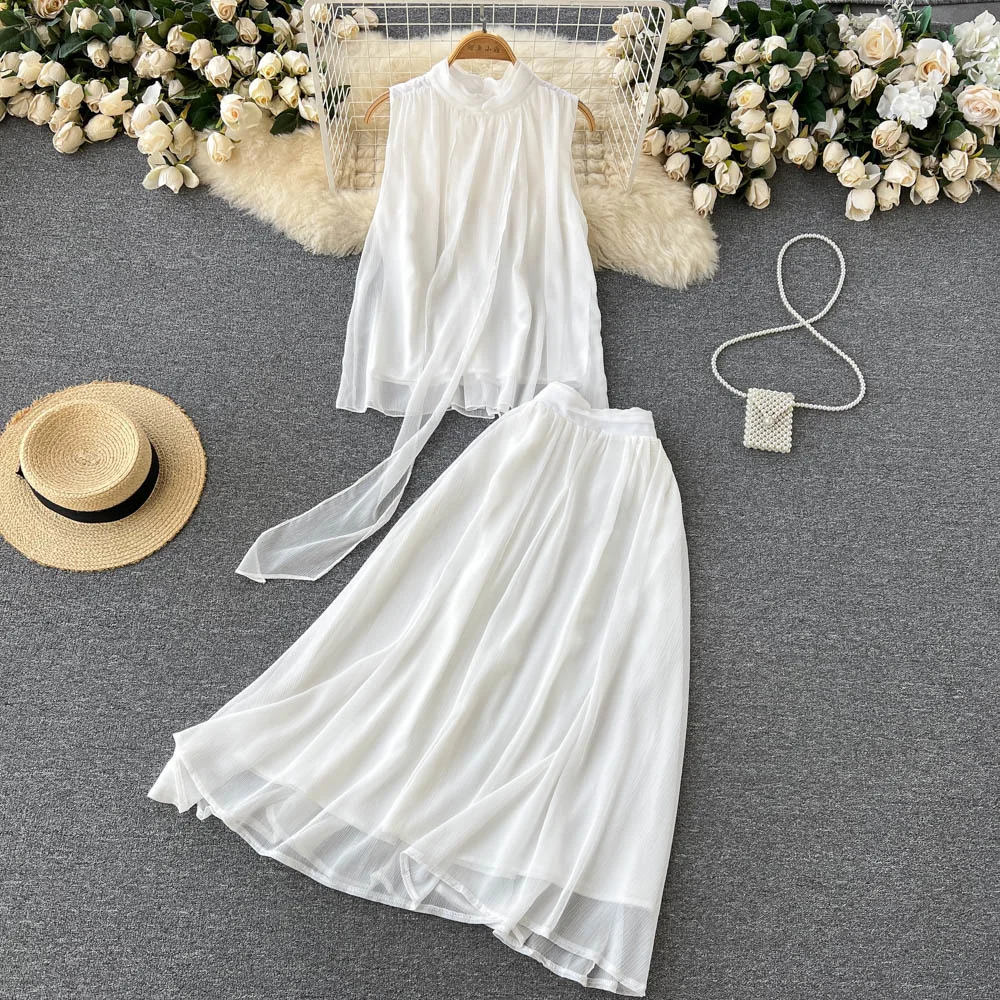 

Solid Mesh Vacation Women Set Summer 2022 Y2K Temperament Loose Fashion Beach Elegant Chic Two Piece Sets