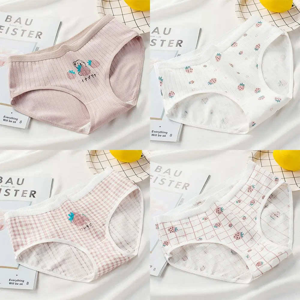 

Симпатичные комфортные бесшовные трусики со средней талией клубничного медведя, женское нижнее белье, хлопковые трусики, женское нижнее белье