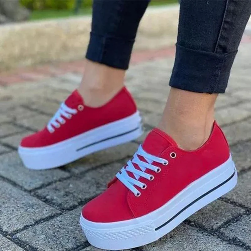 

Women Sneakers 2022 Lace Up Platform Canvas Shoes Summer Ladies Vulcanized Shoes Plus Size Outdoor Women Shoes Female Footwear
