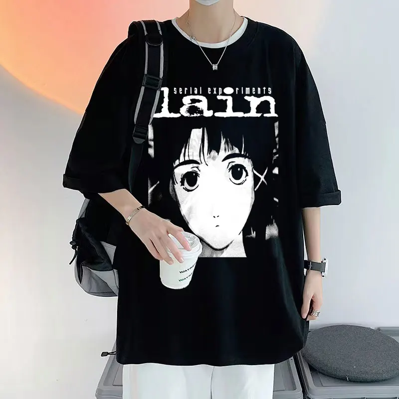 

Anime Serial Experiments Lain Print Tshirt Unisex Oversized Streetwear Iwakura Manga Girl Sci Fi Graphic Short Sleeve T-shirts