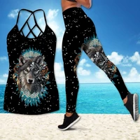 yoga set womens wolf 3d print tank top and legging yoga suit running fitness gym workout clothes for womens sport suits