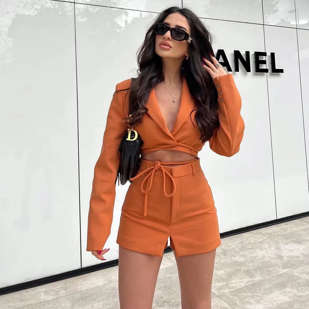 Женский короткий пиджак с V-образным вырезом и длинными рукавами - купить по