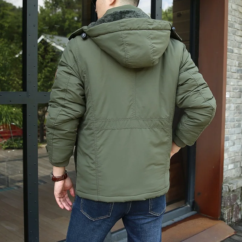 Mid-length Winter Jacket Men Detachable Hooded Velvet Thickened Windbreaker Jacket Casual Warm Parka Outdoor Casual Charge Coat