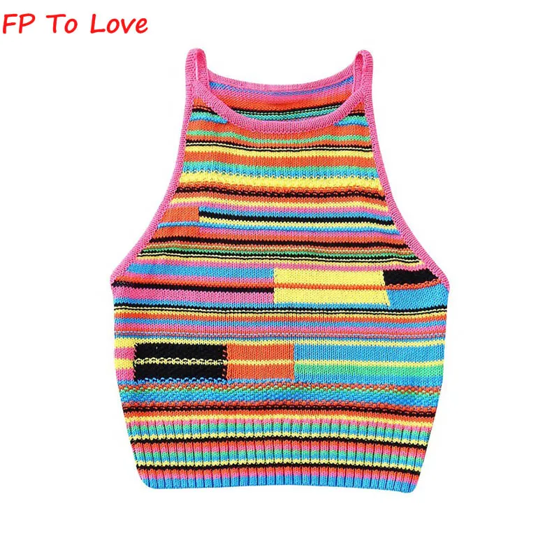 

FP To Love 2022 Summer Women's Fashion Colorful Textured Knit Cropped Chic Top Vintage Camisole