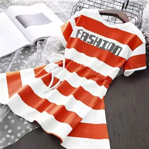 Детское летнее платье в полоску с коротким рукавом на возраст 6-14 лет |