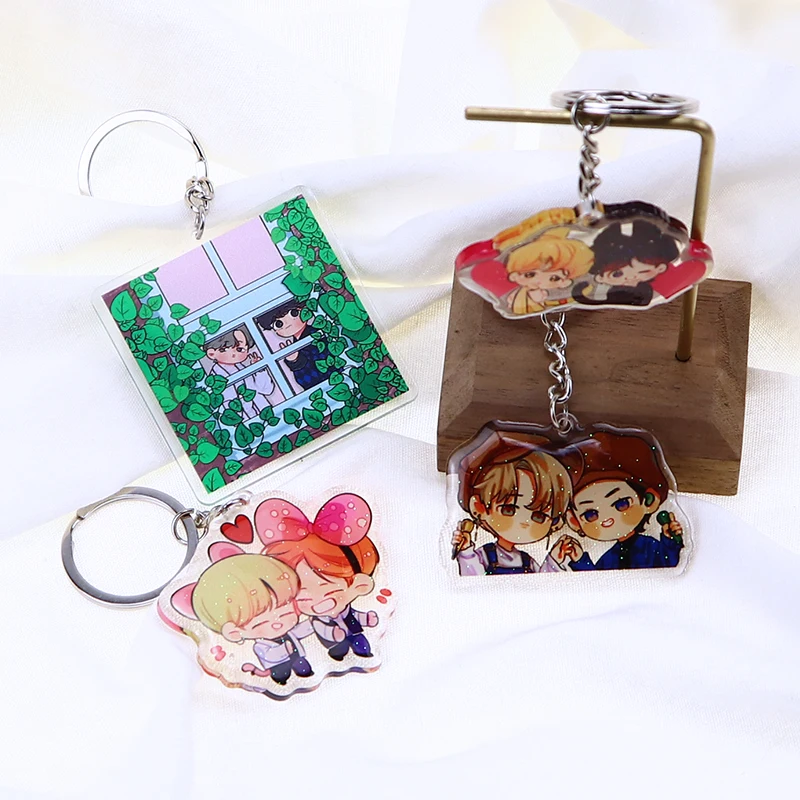 

KPOP Bangtan Boys Cartoon Character V JIMIN Acrylic Key Chain Pendant Keychains Fans Collection Idol Collect Jewelry Gifts