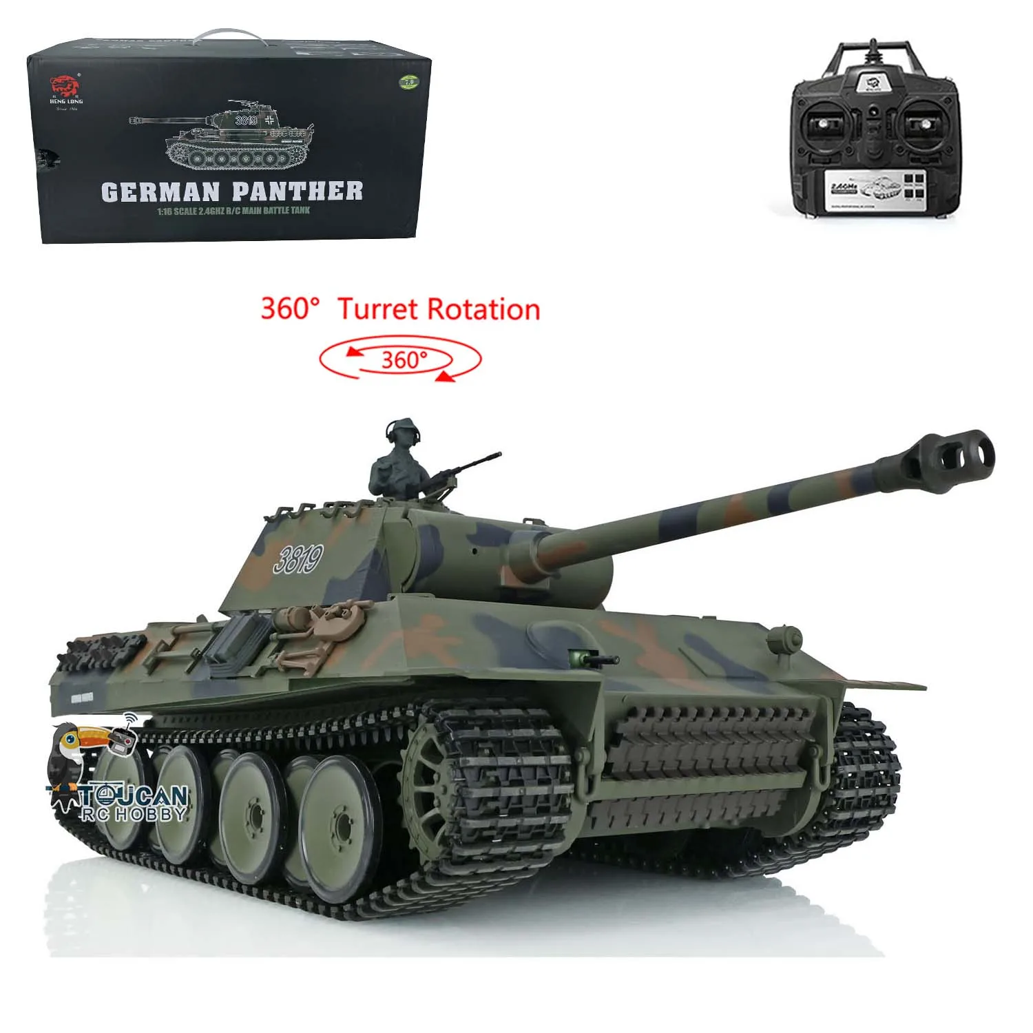 

2.4Ghz Heng Long 1/16 TK7.0 Plastic Basic Ver German Panther V RTR RC Tank Painted Model 3819 360° Turret