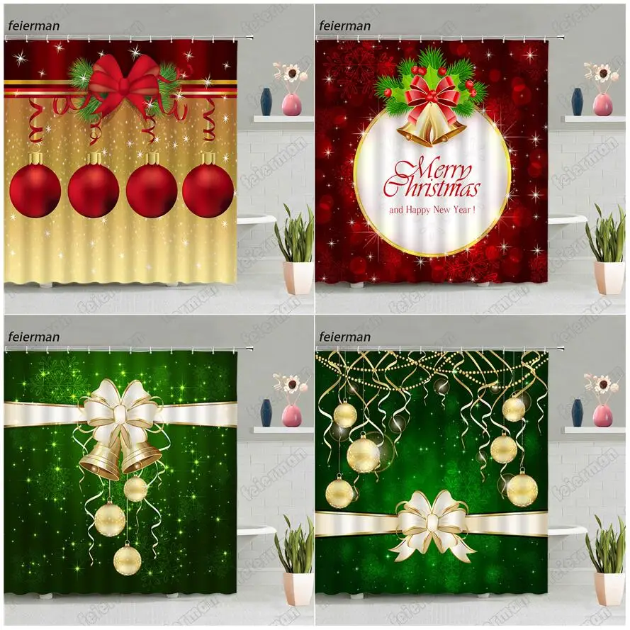 

Рождественская занавеска для душа, креативные веревочные шариковые колокольчики, Рождество, Новый Год, настенная подвесная ткань, занавеска для ванной комнаты, Декор, красный, зеленый