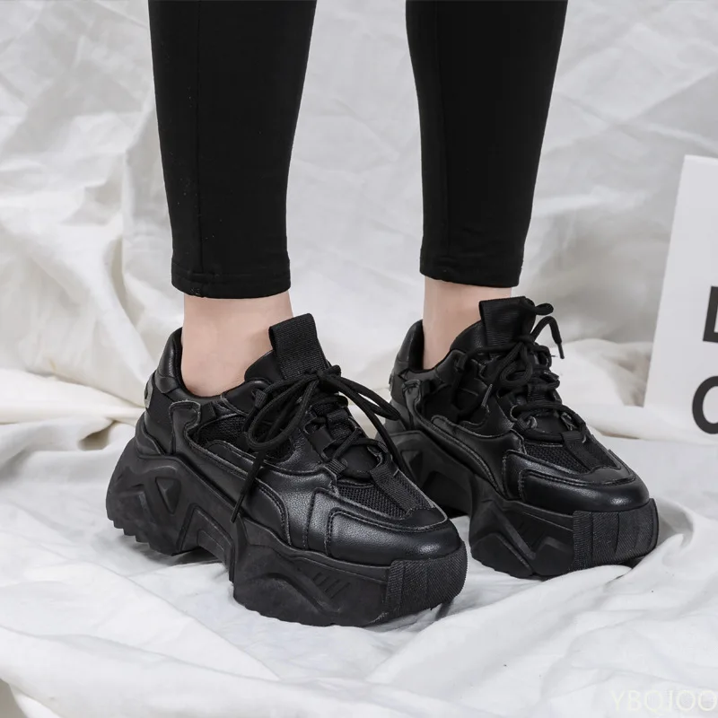 

Кроссовки женские массивные, толстая Вулканизированная подошва, сетчатые, спортивная обувь, черные, весна 2022