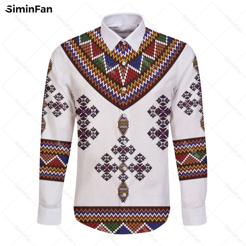 Рубашка унисекс с длинным рукавом и кубинским воротником в стиле ретро